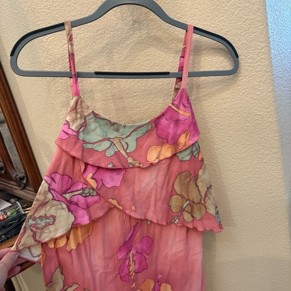 Vintage JAMS WORLD Women Tiered Batik Hibiscus Pink Floral Dress Size Small - Picture 3 of 8